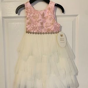 NWT American Princess Dress Girls Pink & Ivory Formal Rhinestones Lace & Tulle